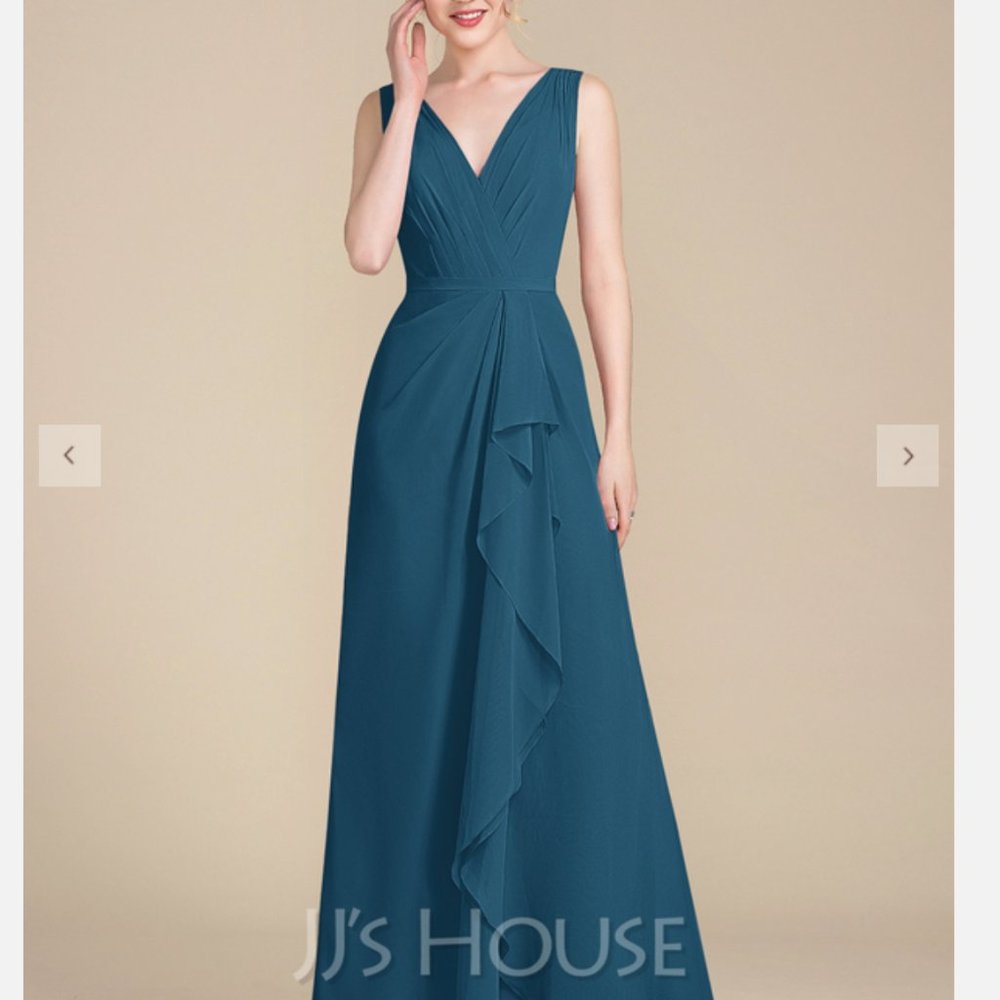 NWT JJ's House V-Neck sz 12 Floor-Length Chiffon Bridesmaid Dress - Ink Blue